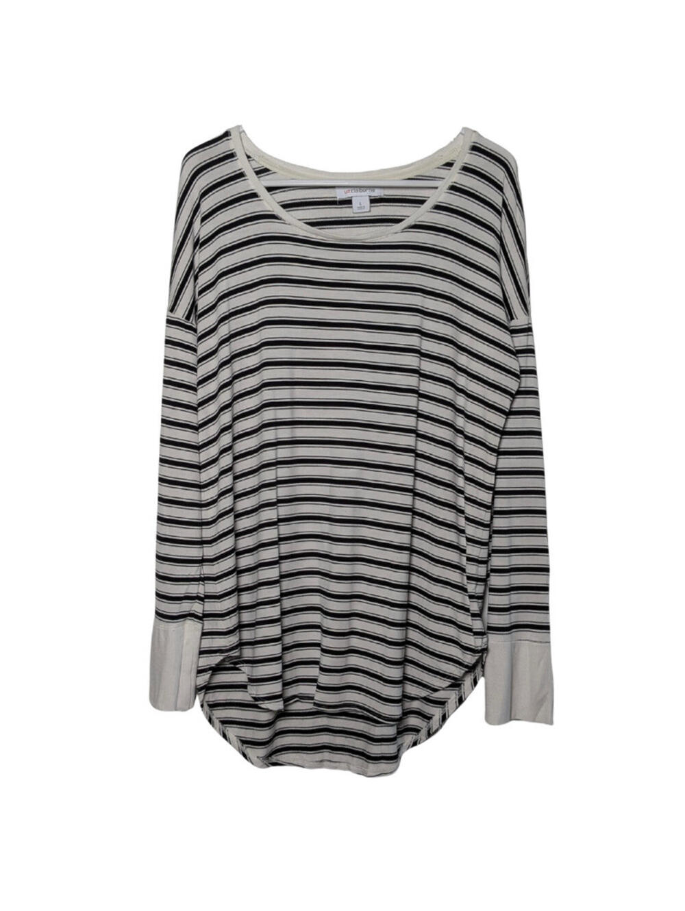 Liz Claiborne Women's Striped Long Sleeve Top, Black White, Large, Long Sleeve
